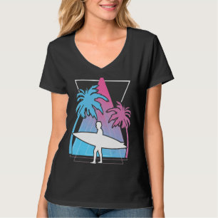 Surfen Palmen Bäume Surfboard Synthwave Wasserspor T-Shirt