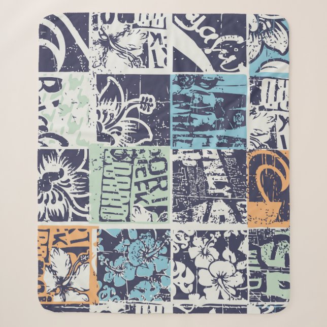 Surfen Patchwork: Grunge Vintage-Muster Sherpadecke (Vorderseite)