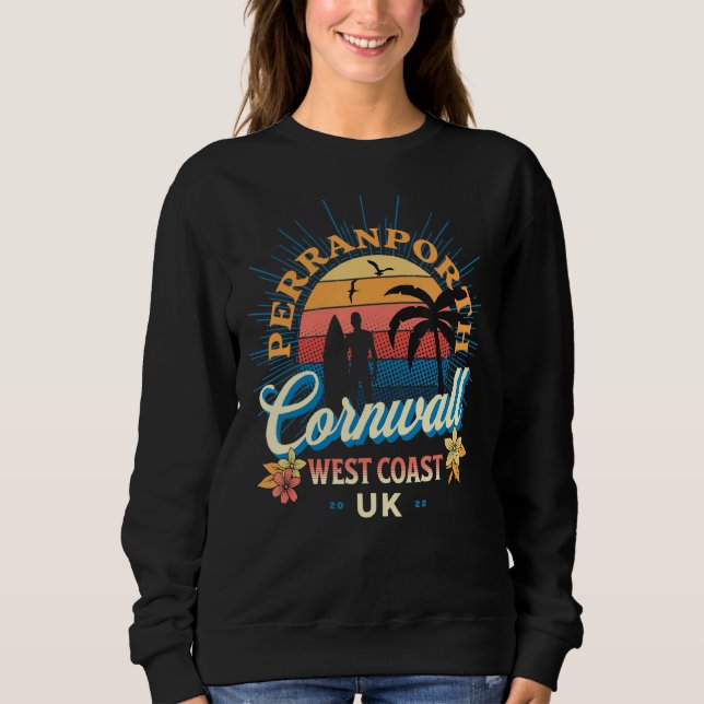 Surfen Perranporth, Cornwall UK Retro erschüttert Sweatshirt (Vorderseite)