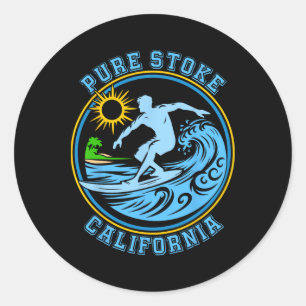 Surfen Pure Stoke California Cool Retro Grafik S Runder Aufkleber