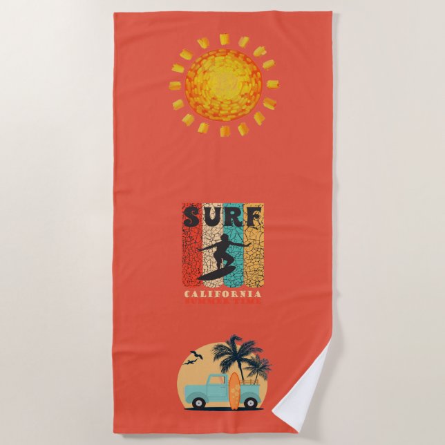 Surfen Retro Beach Handtuch (Vorderseite)