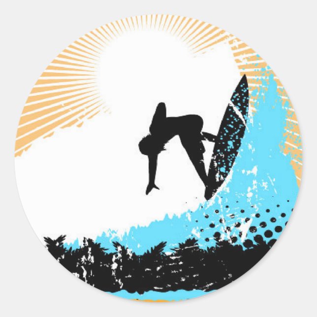 Surfen Runder Aufkleber (Vorderseite)