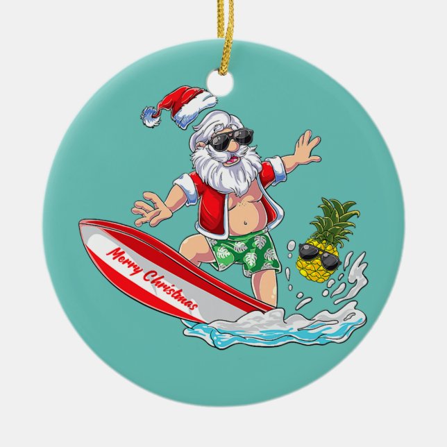 Surfen Santa Beach Urlaub Weihnachten Weihnachten Keramik Ornament (Vorne)