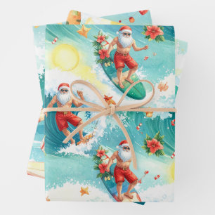 Surfen Santa Claus Geschenkpapier Set