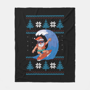 Surfen Santa mit Sonnenbrille Lustiger Santa Fleecedecke