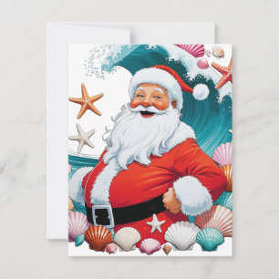 Surfen Santa Muschel Welle Flach Feiertag Weihnach Feiertagskarte