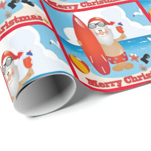 Surfen Santa On Beach Frohe Weihnachten Geschenkpapier