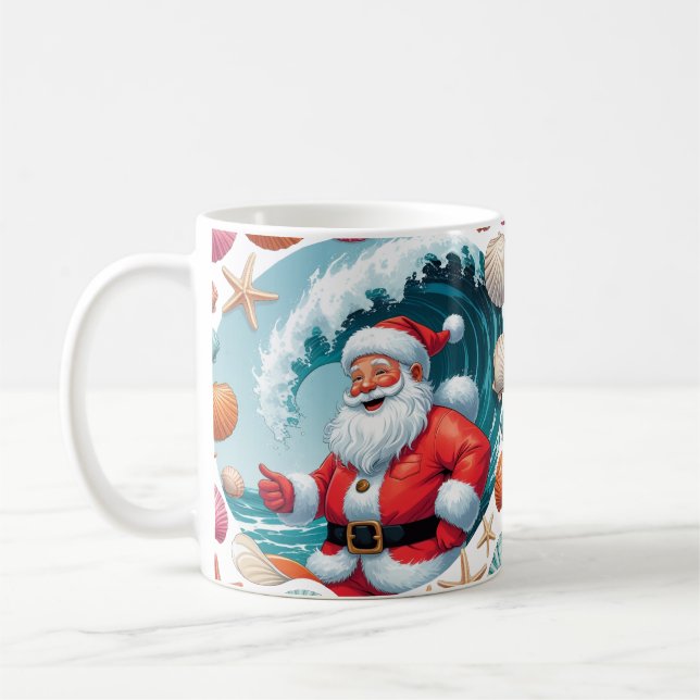 Surfen Santa Seashell Wave Klassische Weihnachtsfe Kaffeetasse (Links)