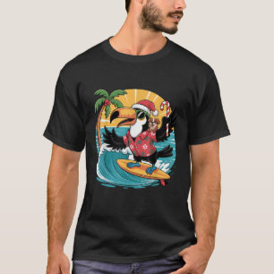 Surfen Santa Toucan und lustiger Hund Tropisch T-Shirt