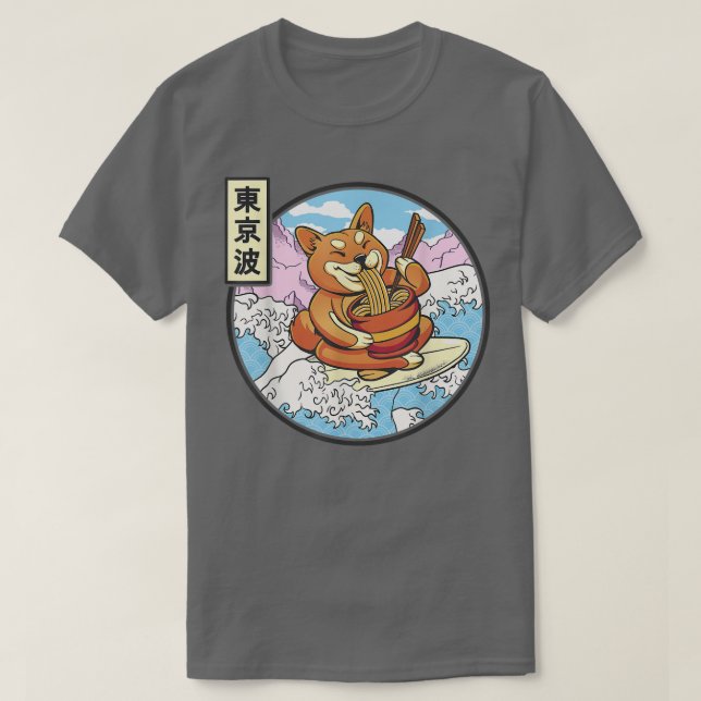 Surfen Shiba Inu essen Ramen Japan Waves Kawaii T-Shirt (Design vorne)