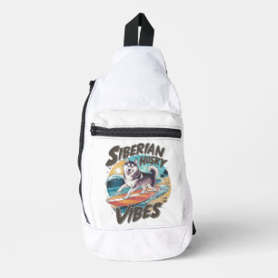 Surfen sibirischer Husky erobert tropischen Schnee Crossbody Bag