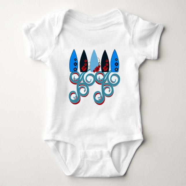 Surfen Sie Cool Red Blue Surf Boarding Surfstrand Baby Strampler (Vorderseite)