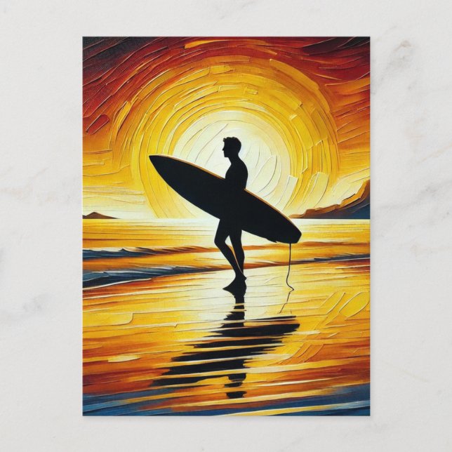 Surfen Sie im Sunset am Strand Postkarte (Vorderseite)