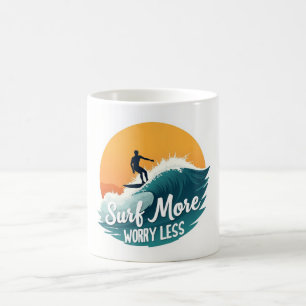 Surfen Sie mehr ☕ Ozeanwelle Motivation Tasse
