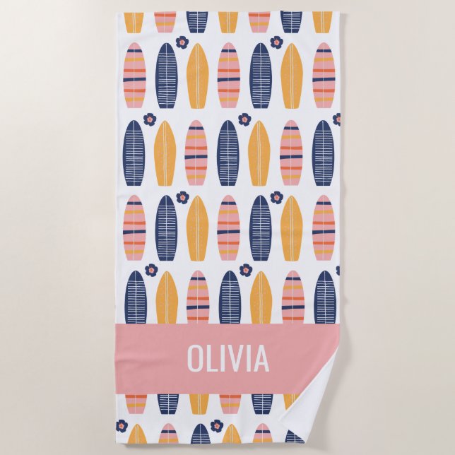 Surfen Sie rosa Surfbretter und Blume Strandtuch (Vorderseite)