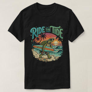 Surfen Sie Turtle Beach Ride The Tide Retro Sommer T-Shirt
