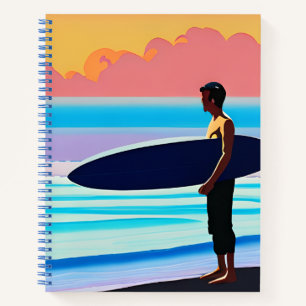 Surfen Stehend am Strand im Sunset Journal Notizbuch