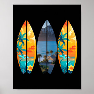 Surfen Strand Surfbrett Retro Tropisch Hawaii Palm Poster