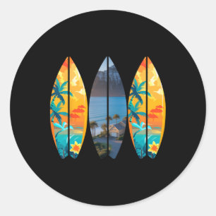 Surfen Strand Surfbrett Retro Tropisch Hawaii Palm Runder Aufkleber