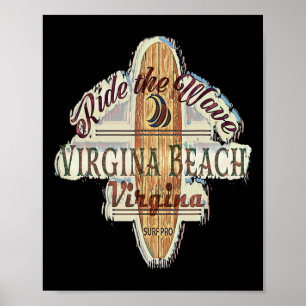 Surfen, Surfboard, Distressed Longboard Virginia Poster