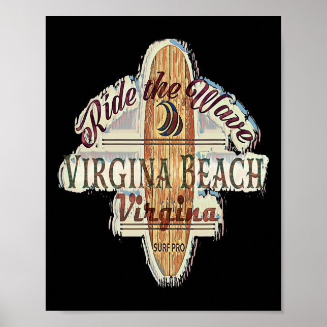 Surfen, Surfboard, Distressed Longboard Virginia  Poster (Vorne)