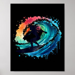 Surfen Surfbrett Fang eine Welle Mädchen Frauen Su Poster