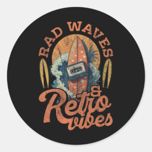 Surfen Surfbrett Rad Wellen Und Retro Vibes Surfer Runder Aufkleber