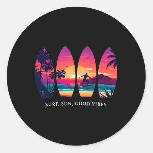 Surfen Surfbrett Strand Surfer Geschenk Vintage _1 Runder Aufkleber
