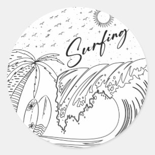 Surfen Surfen Surfen Surfen Spaß T - Shirt Runder Aufkleber