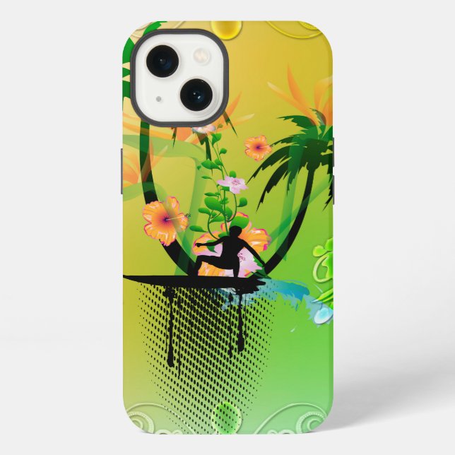 Surfen, Surfer mit Palme iPhone Hülle (Rückseite)