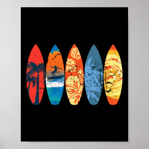 Surfen Surfer Palme Surfbrett Sonnenuntergang Well Poster