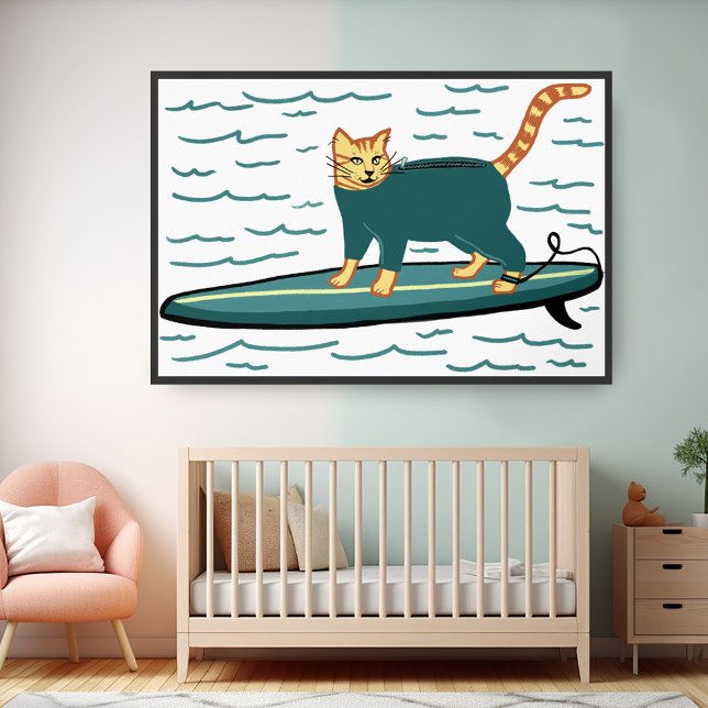 Surfen Tabby Cat Spaß Cooles Kinderzimmer Kinder S Poster (Surfing Tabby Cat Poster
Nursery Playroom Kids Surf Beach Fun Cute Wall Art)