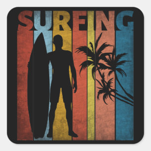 SURFEN TROPISCHER SOMMER QUADRATISCHER AUFKLEBER