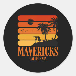 Surfen Vintag Mavericks Beach California Retro S Runder Aufkleber
