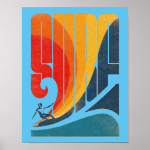 Surfen, Vintages Surfposter, Surfmauer Art Poster
