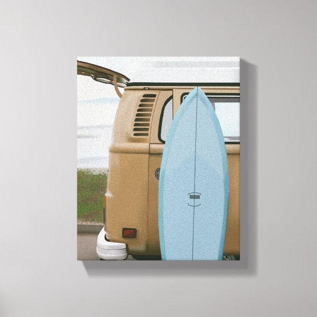 Surfen | Volkswagen Beach Malerei mit Surfbrett Leinwanddruck (Vorderseite)
