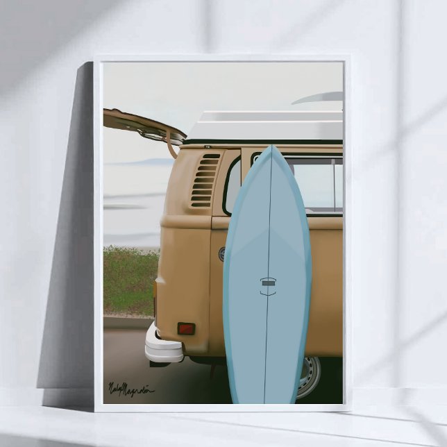 Surfen | Volkswagen Beach Malerei mit Surfbrett Poster (Von Creator hochgeladen)