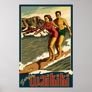 Surfen Waikiki - Honolulu, Hawaii Reiseplaner Poster
