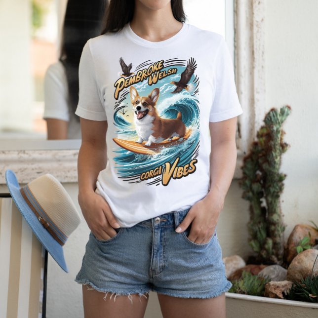 Surfen Walisischer Corgi fängt große Welle T-Shirt (Von Creator hochgeladen)
