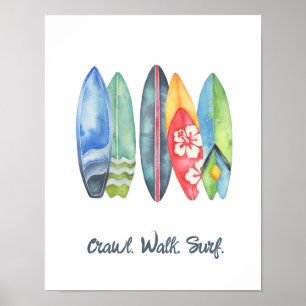 Surfen Wasserfarbe Kinderzimmer Print Surfbretter Poster