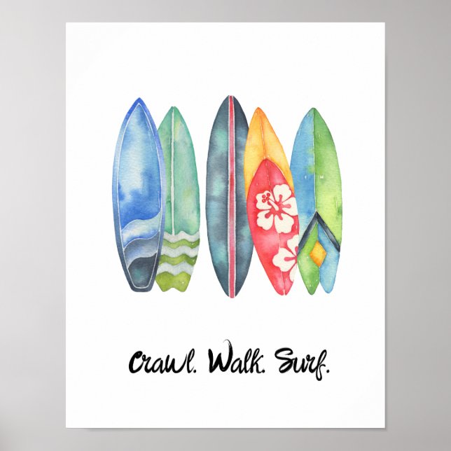 Surfen Wasserfarbe Kinderzimmer Print Surfbretter Poster (Vorne)