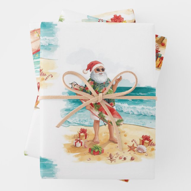 Surfen Weihnachten mit Weihnachtsmann  Geschenkpapier Set (Beispiel)