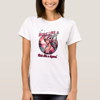 Surfen wie ein Girl Surfing Girl mit rosa Board T-Shirt
