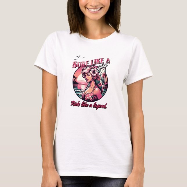 Surfen wie ein Girl Surfing Girl mit rosa Board T-Shirt (Vorderseite)