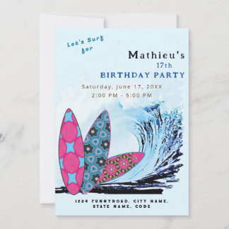 Surfen wir am Strand Geburtstagsparty Einladung