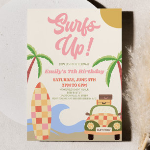 Surfen wir! Pink Beach Surf Moderne Geburtstagsfei Einladung