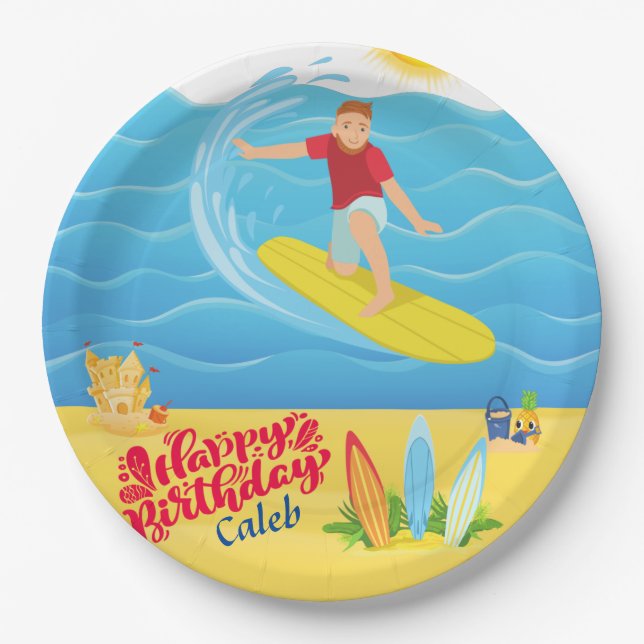 Surfen zum Geburtstag  Pappteller (Vorderseite)