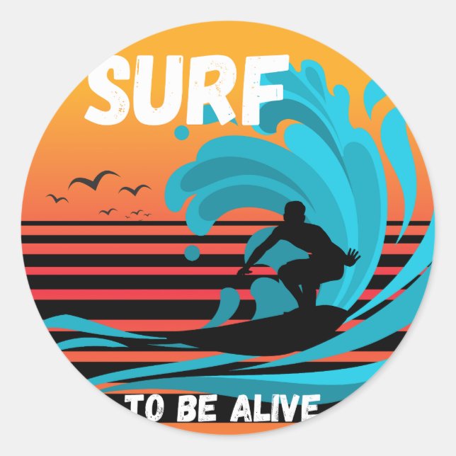 Surfen zum Leben Runder Aufkleber (Vorderseite)