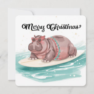 Surfende Flusspferd-Bikini-Weihnachten Feiertagskarte