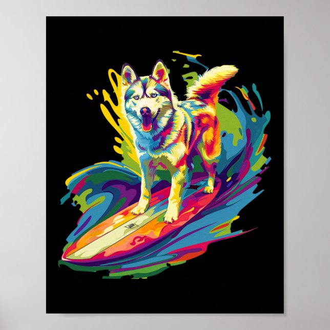 Surfende Husky  Poster (Vorne)